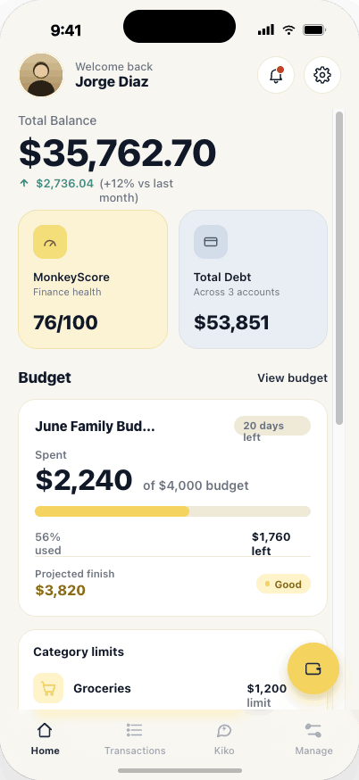 Habit tracking view in Monkey Finance